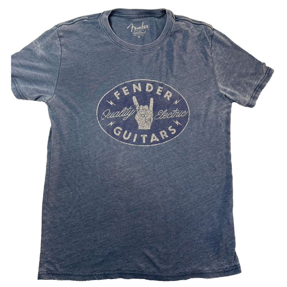 Lucky Brand Fender Guitar TShirt Mens M Electric Guitars Rock Music Distressed
